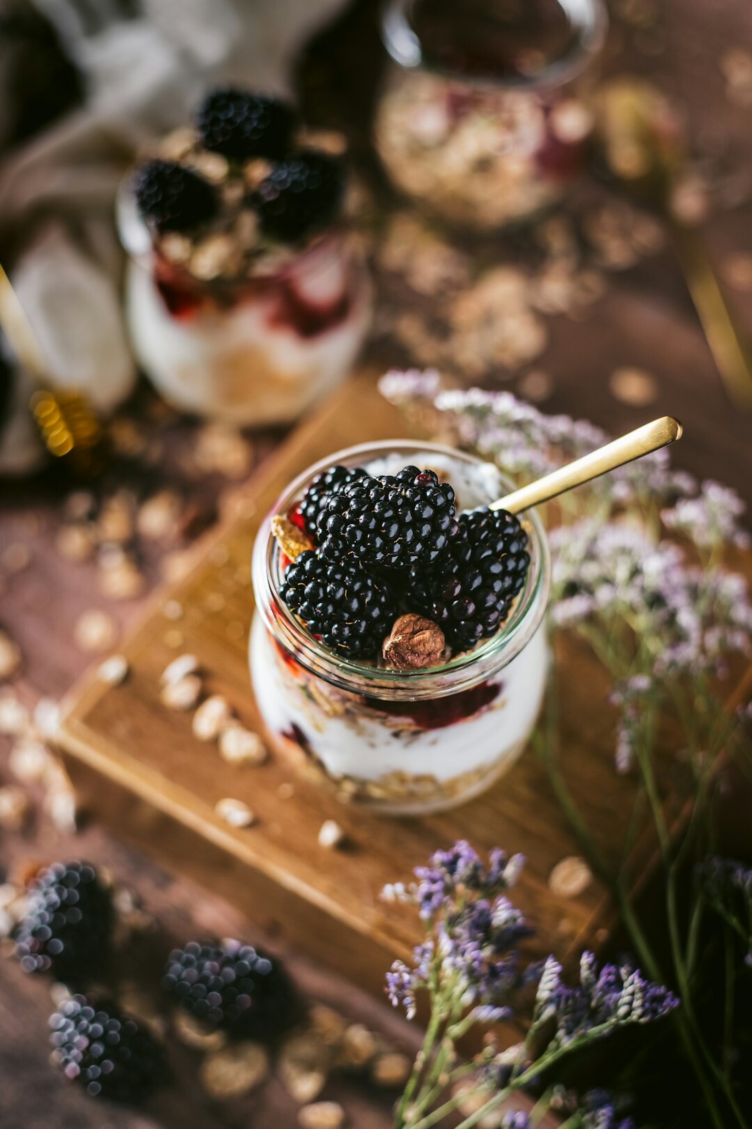 yogurt dessert with berries